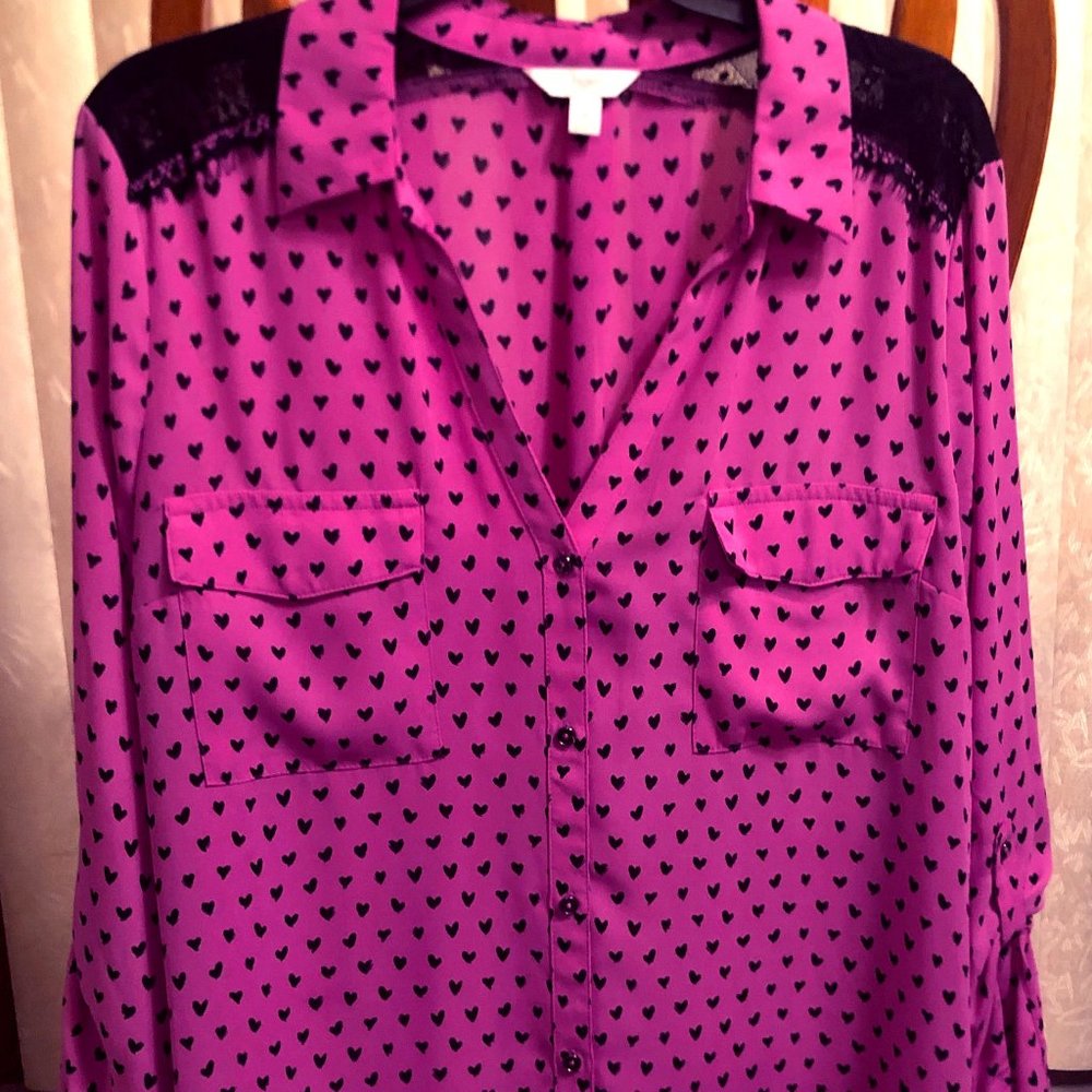 Candies XL Pink and Black Heart Button Up Shirt